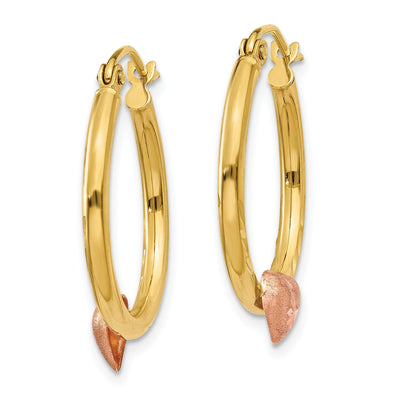14K Gold and Rose Heart Hoop Earrings