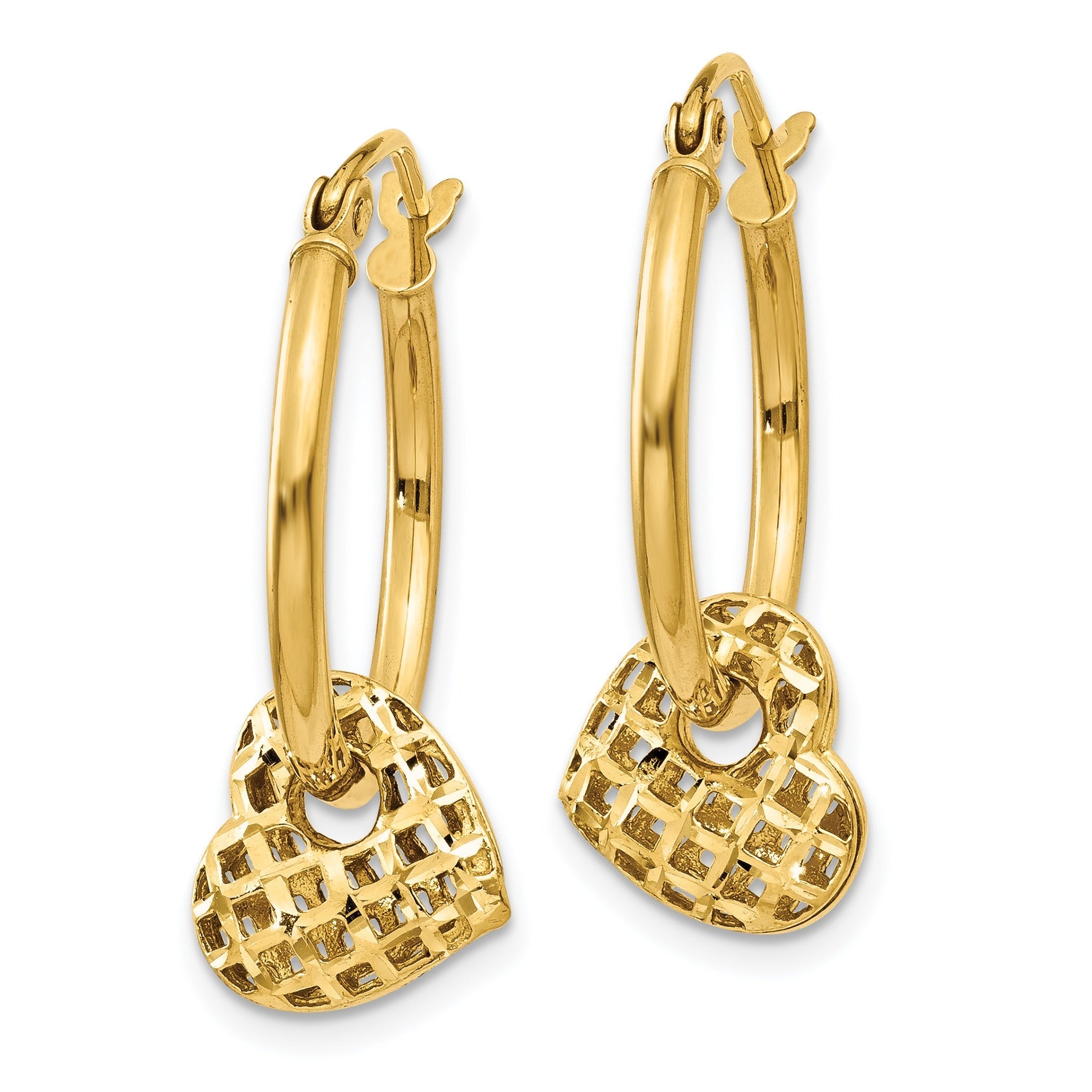 14K Gold Moveable Heart Hoop Earrings