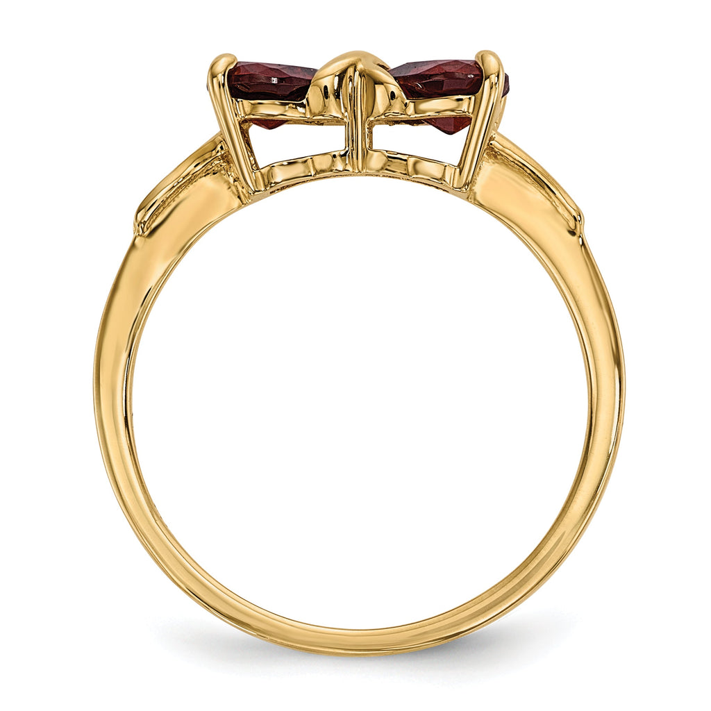 14k Yellow Gold Bow Dual Heart Birthstone Ring