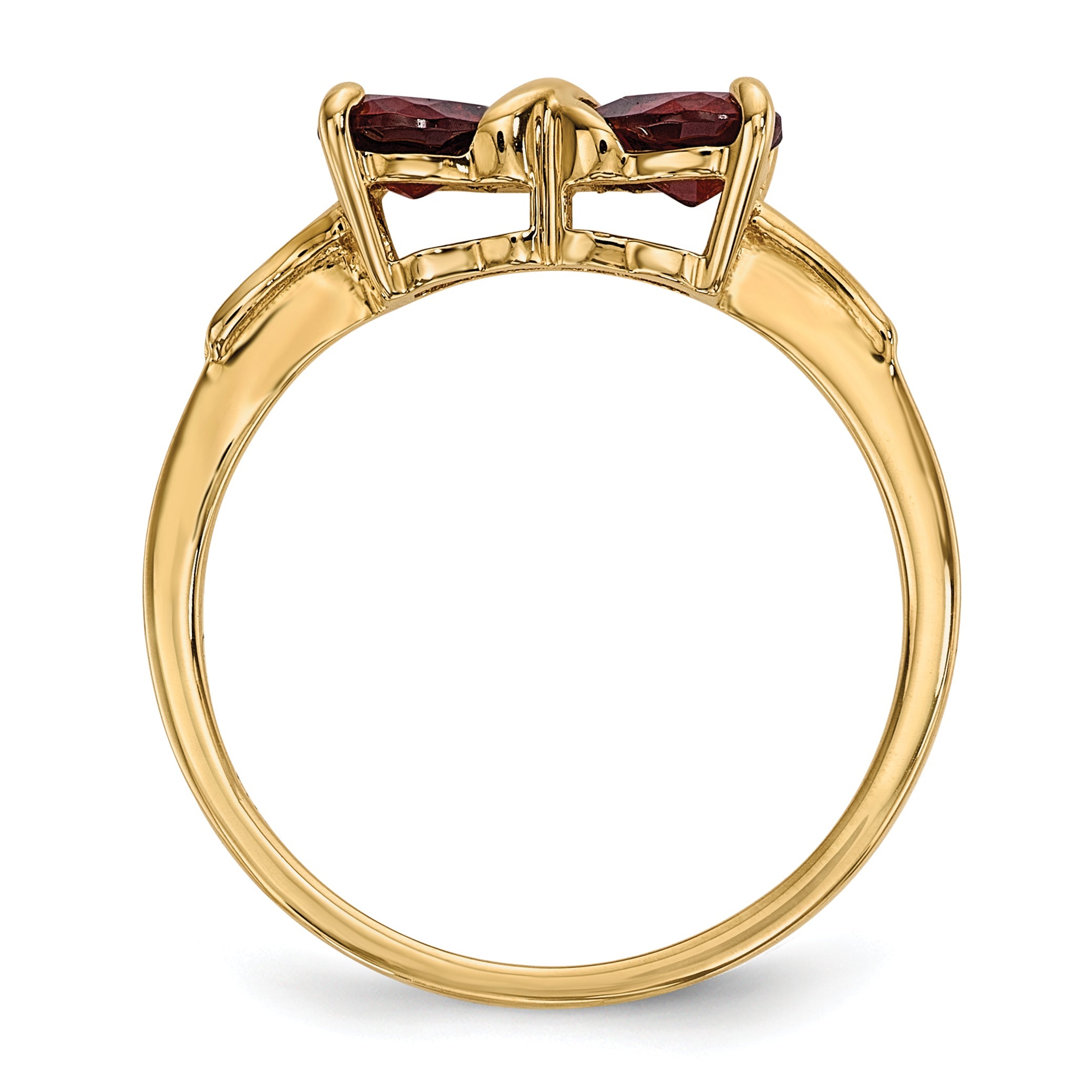 14k Yellow Gold Bow Dual Heart Birthstone Ring