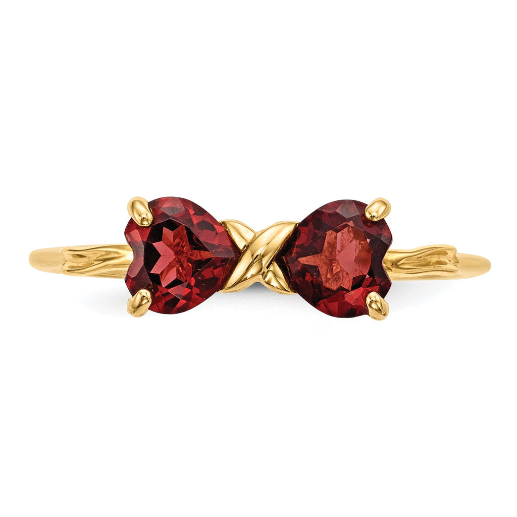 14k Yellow Gold Bow Dual Heart Birthstone Ring