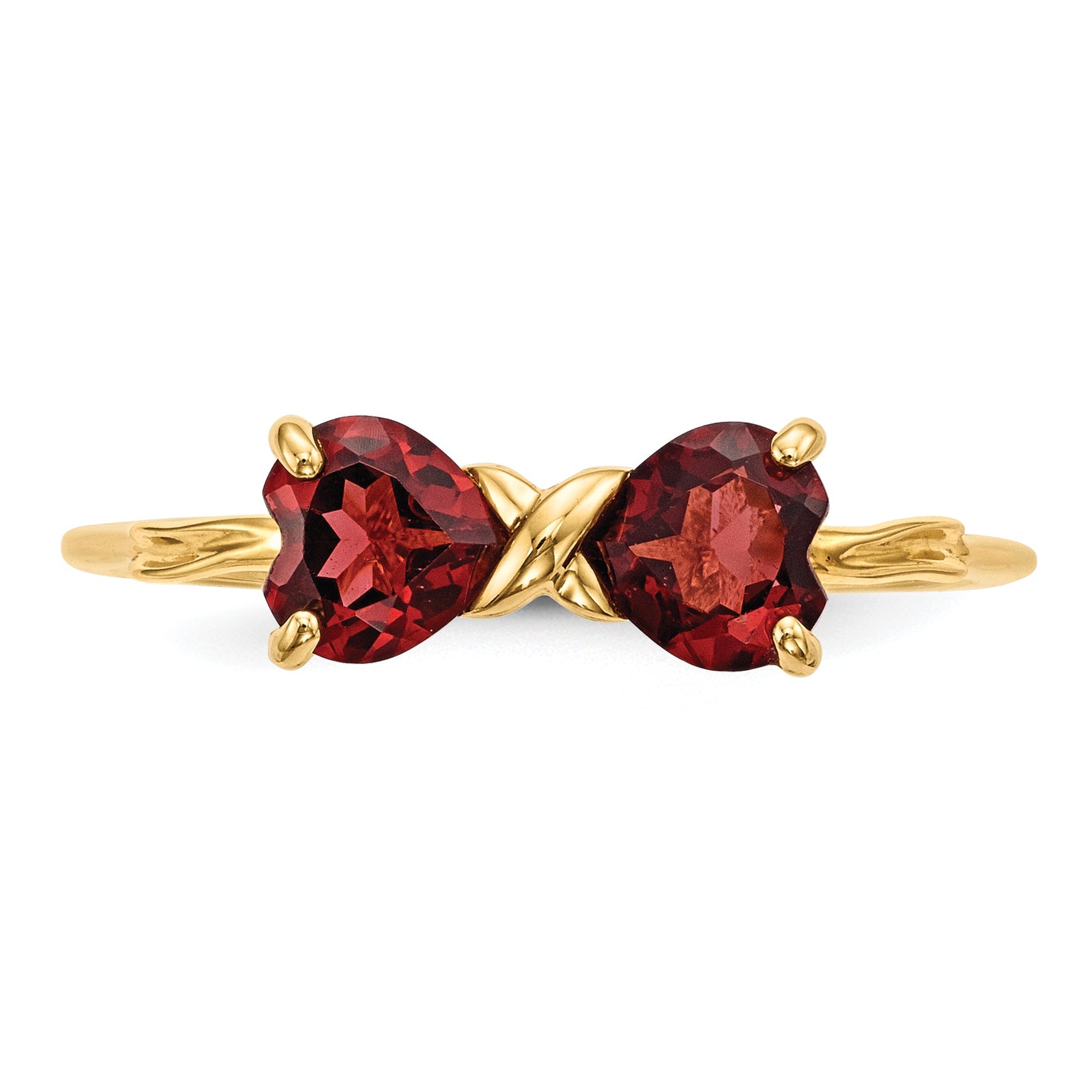 14k Yellow Gold Bow Dual Heart Birthstone Ring