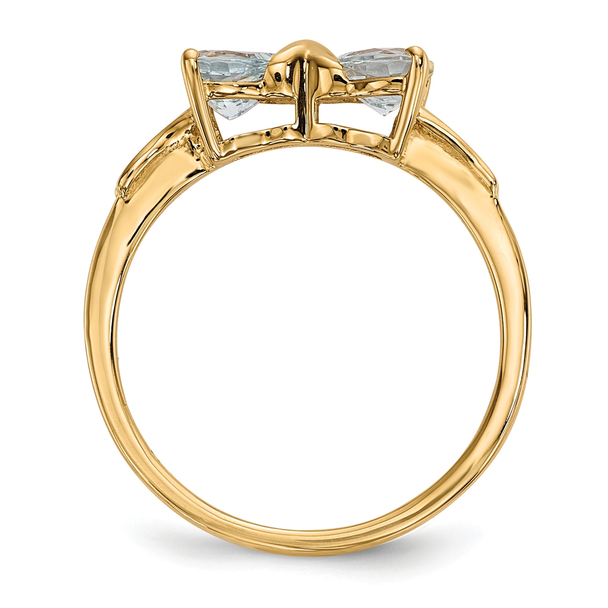 14k Yellow Gold Bow Dual Heart Birthstone Ring