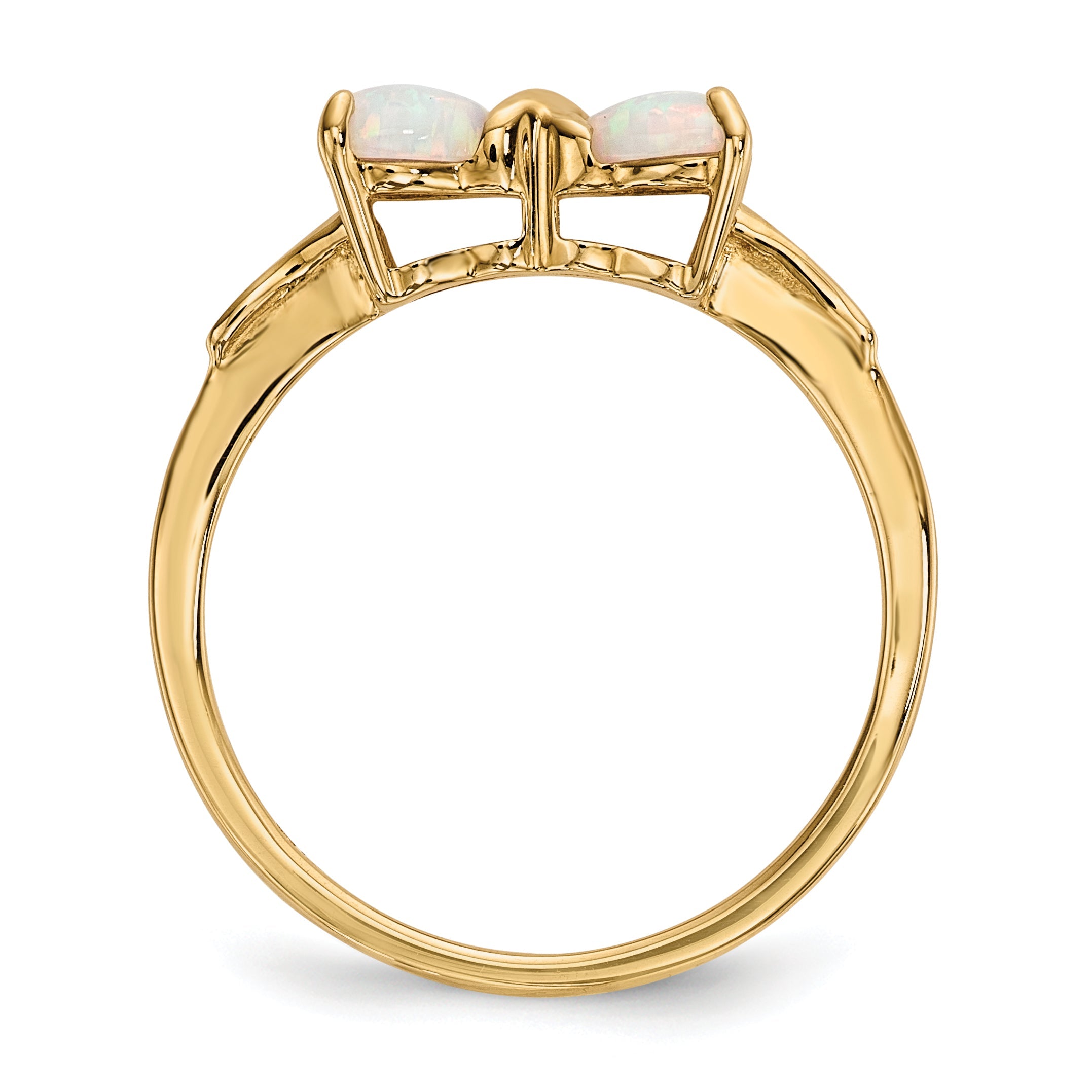 14k Yellow Gold Bow Dual Heart Birthstone Ring