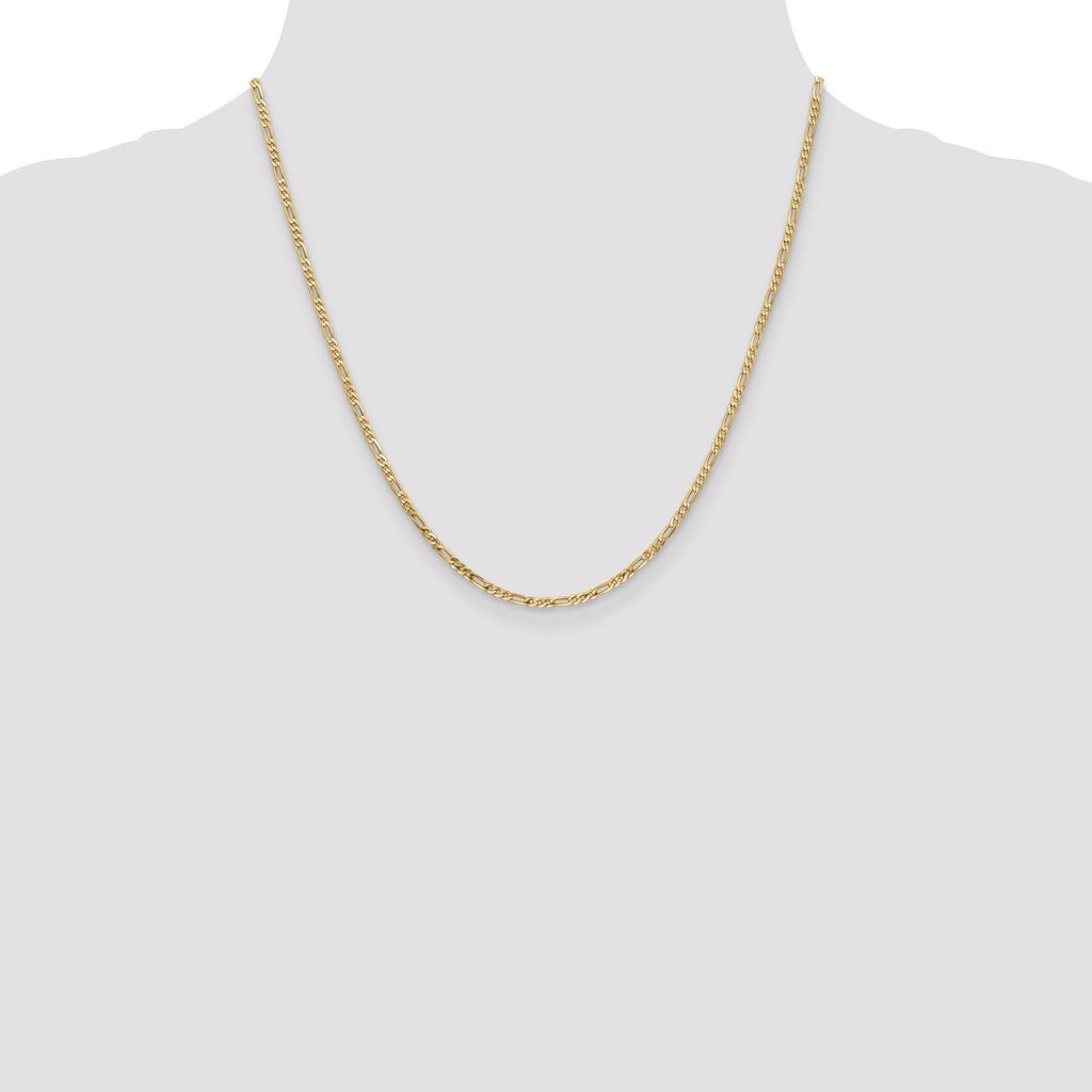 Flat Figaro 20 inch Unisex Chain Necklace 14K Gold