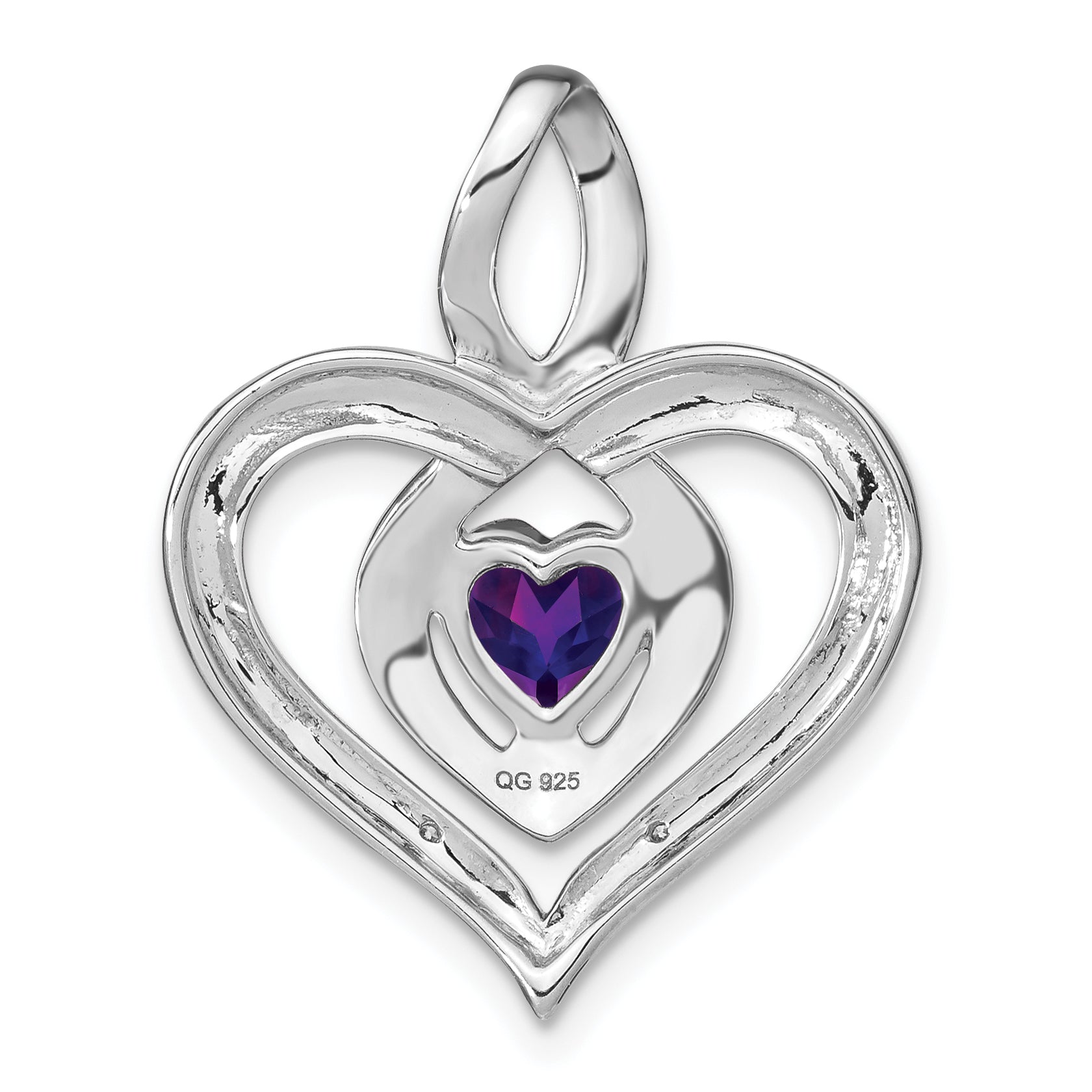 Amethyst and Diamond Heart In Heart Pendant