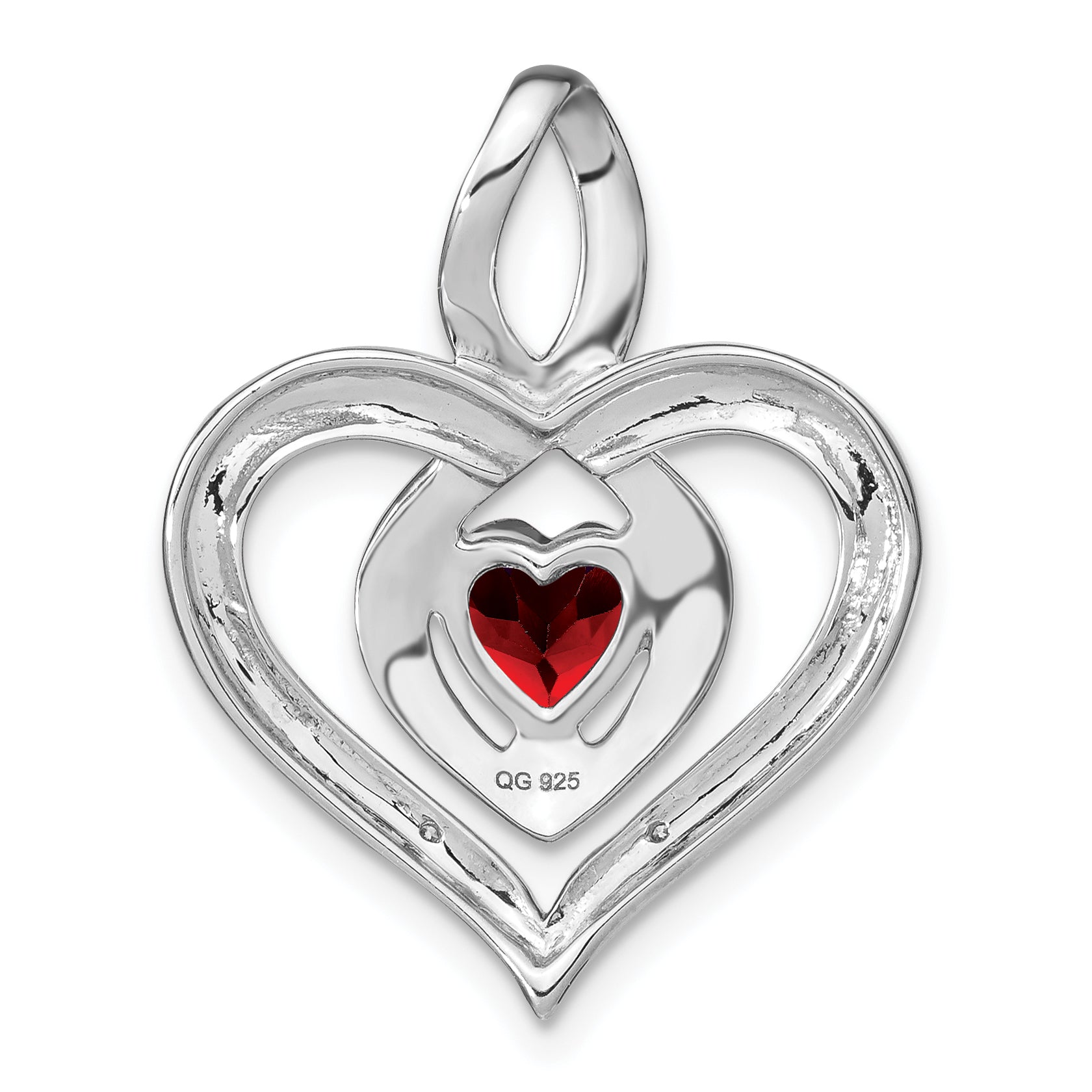 Garnet and Diamond Heart In Heart Pendant