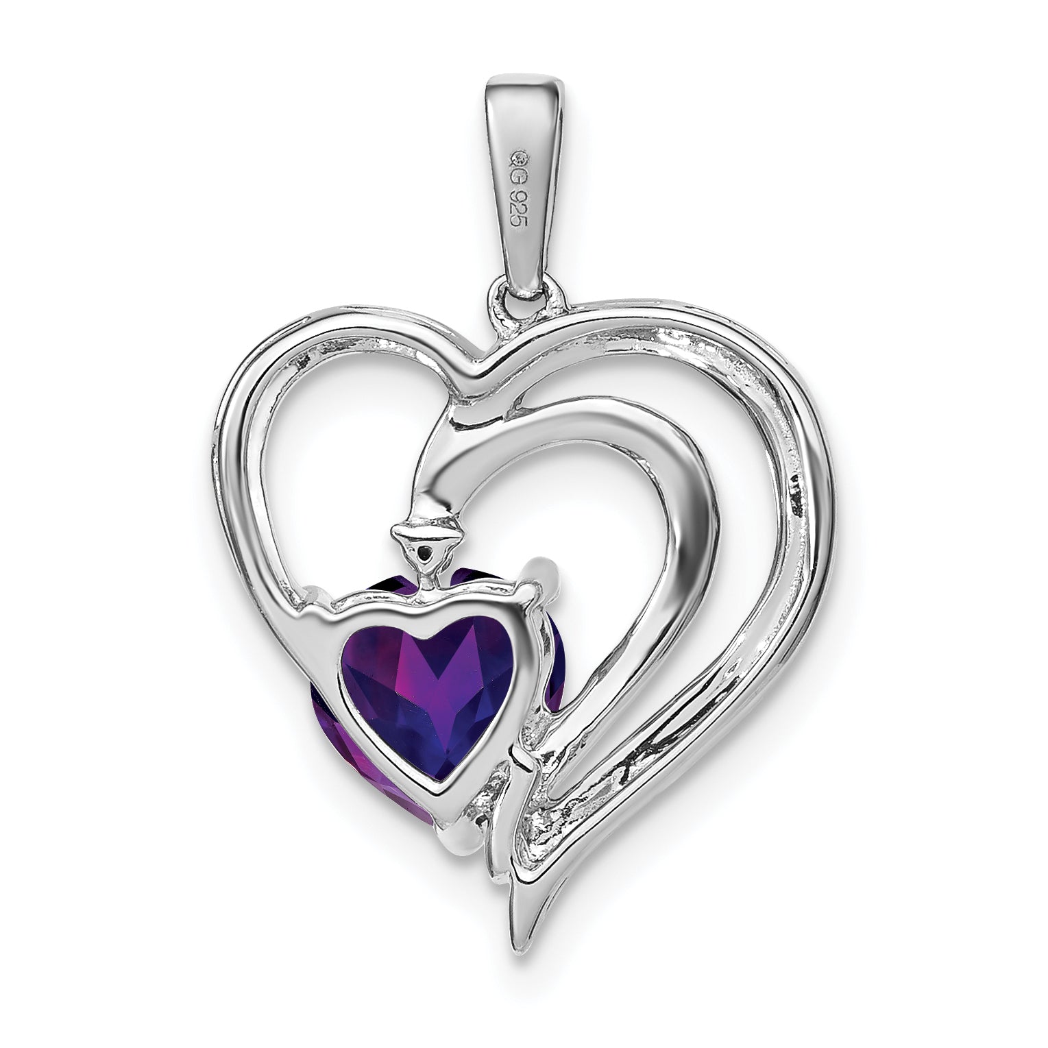 Sterling silver heart pendant with purple gemstone, FCJ Jewelry LLC handcrafted jewelry