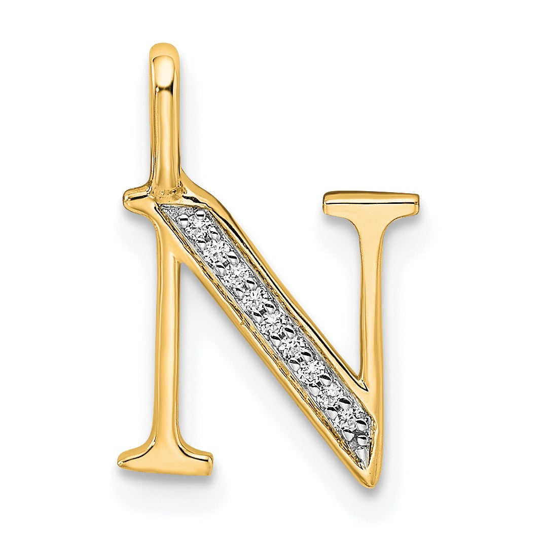 Natural Diamond Initial Letter 14k Gold Pendant