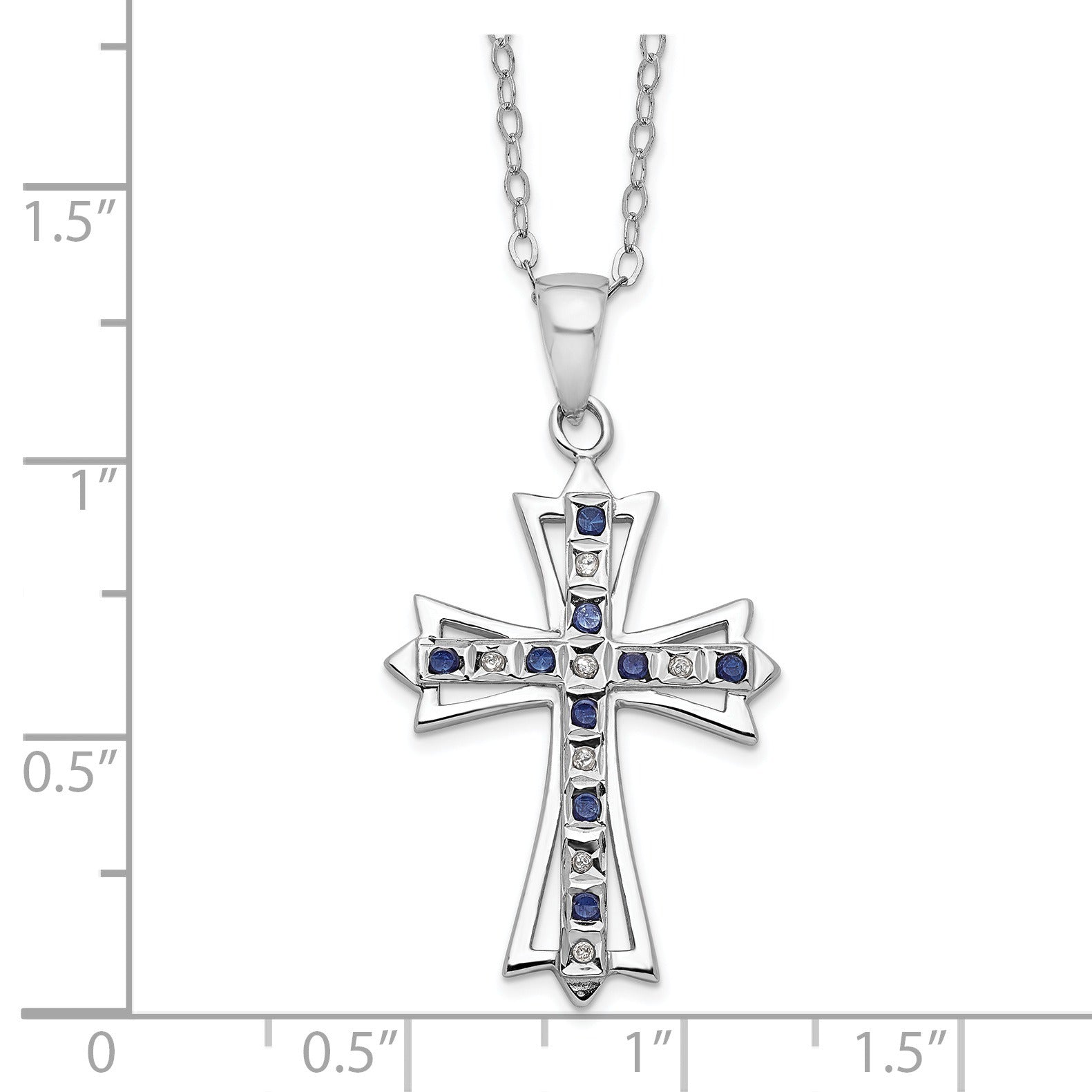 Sterling Silver Natural Diamond and Sapphire Cross Necklace