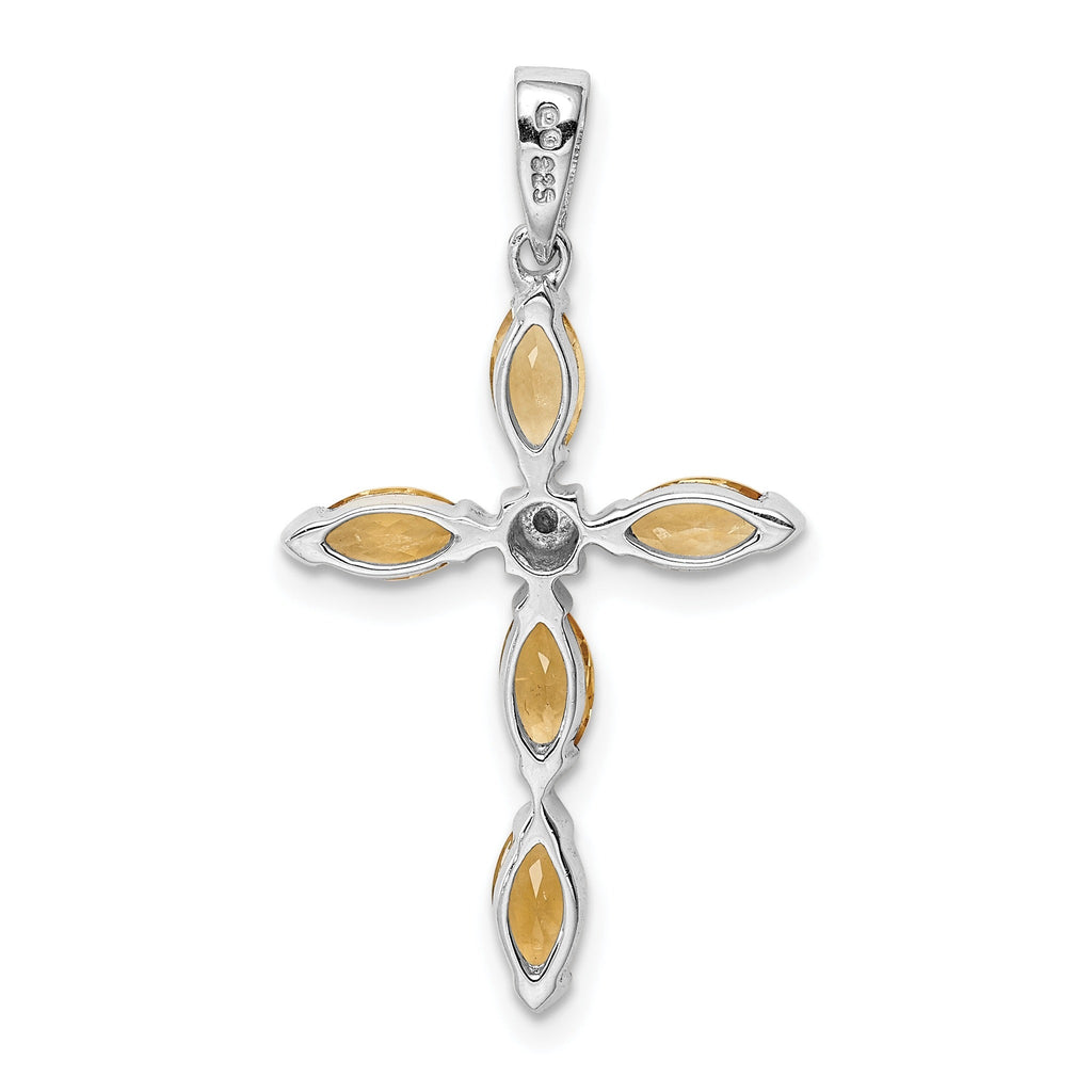 Sterling Silver Natural Citrine and Diamond Pendant