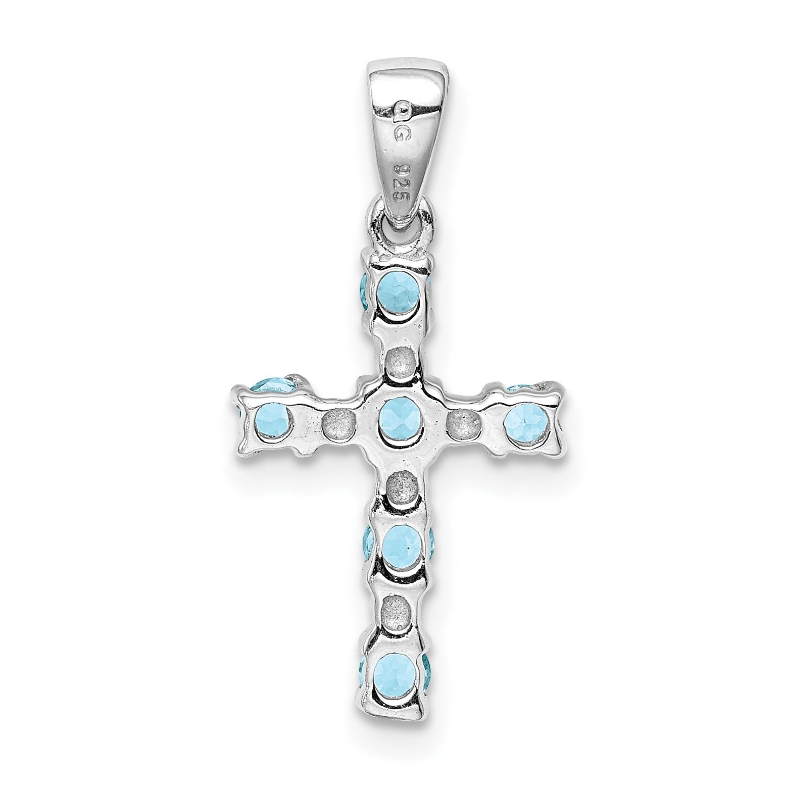 Sterling Silver Natural Blue Sky Blue Topaz and Diamond Cross Pendant