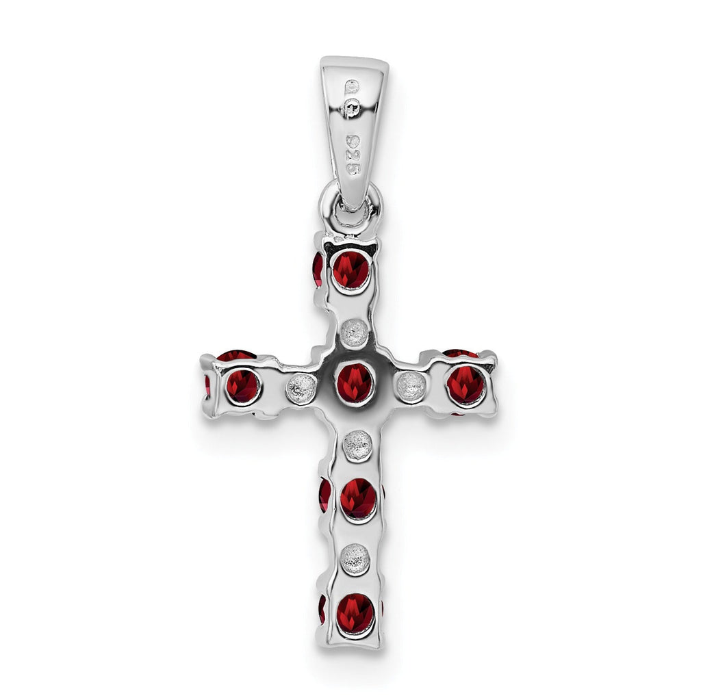 Sterling Silver Natural Garnet and Diamond Cross Pendant