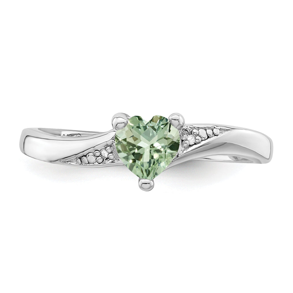 Silver Green Prasiolite Diamond Heart Ring