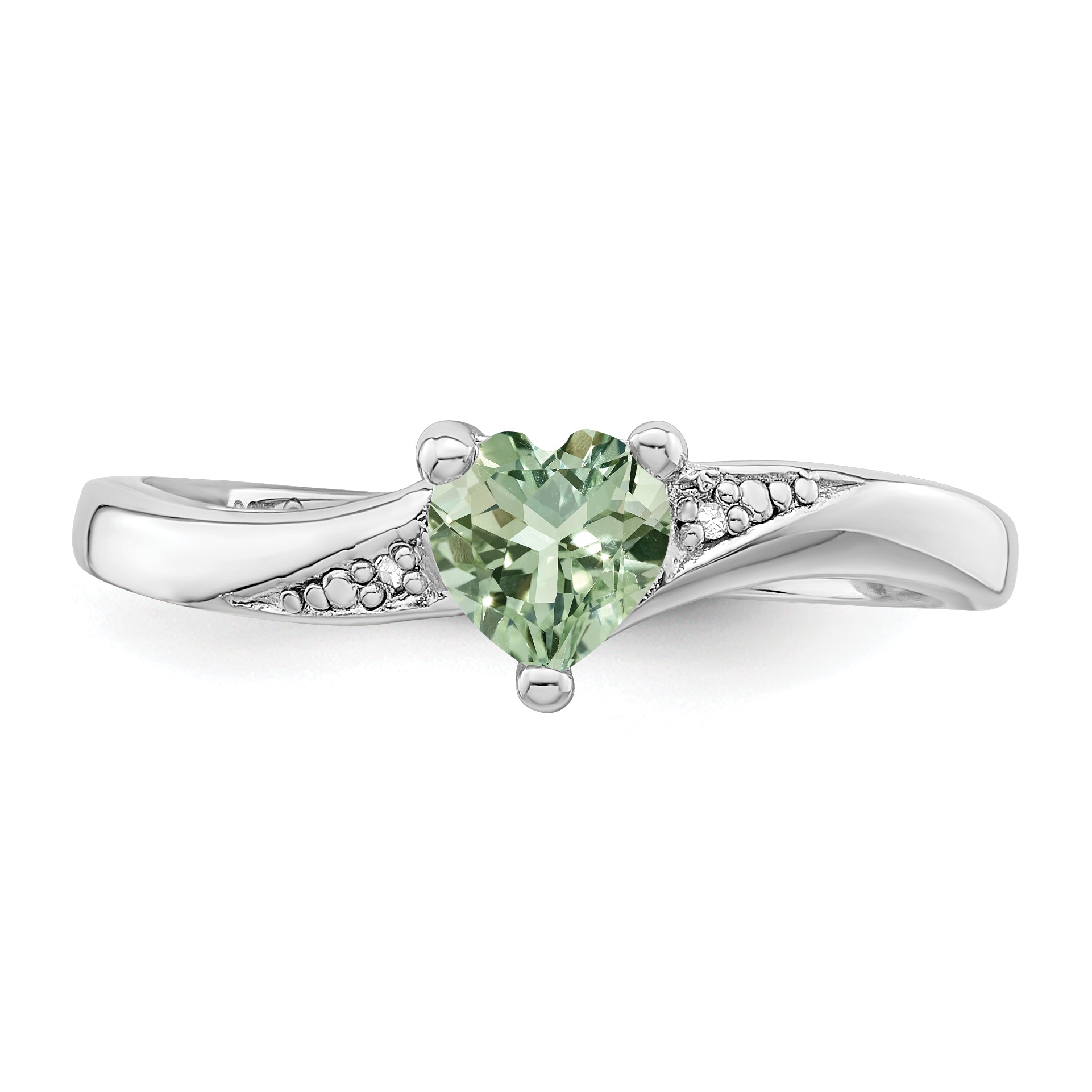 Silver Green Prasiolite Diamond Heart Ring
