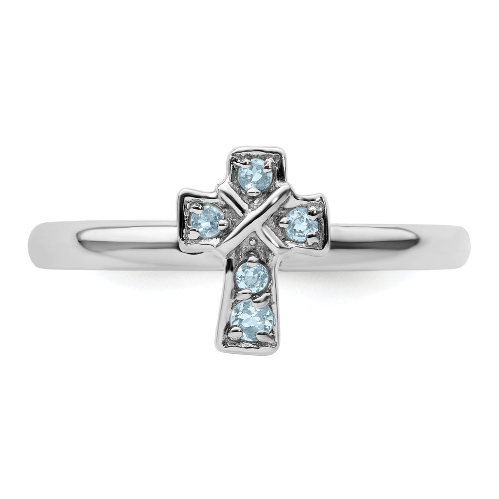 Natural Aquamarine Silver Stackable Cross Ring
