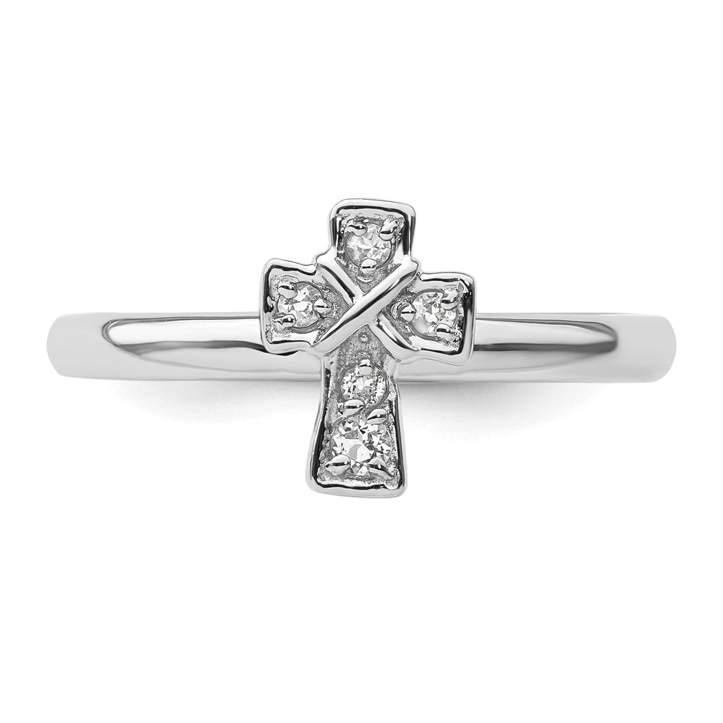 Natural White Topaz Silver Stackable Cross Ring