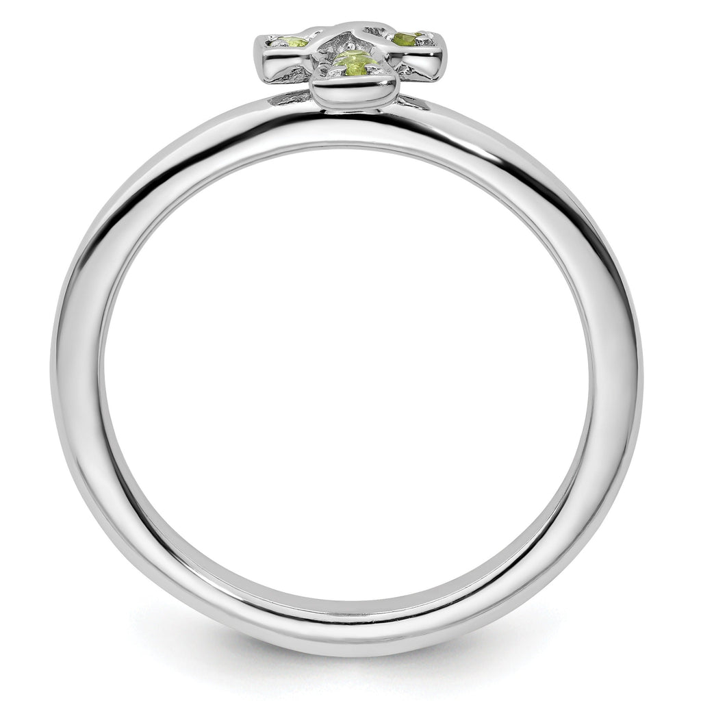 Natural Peridot Silver Stackable Cross Ring