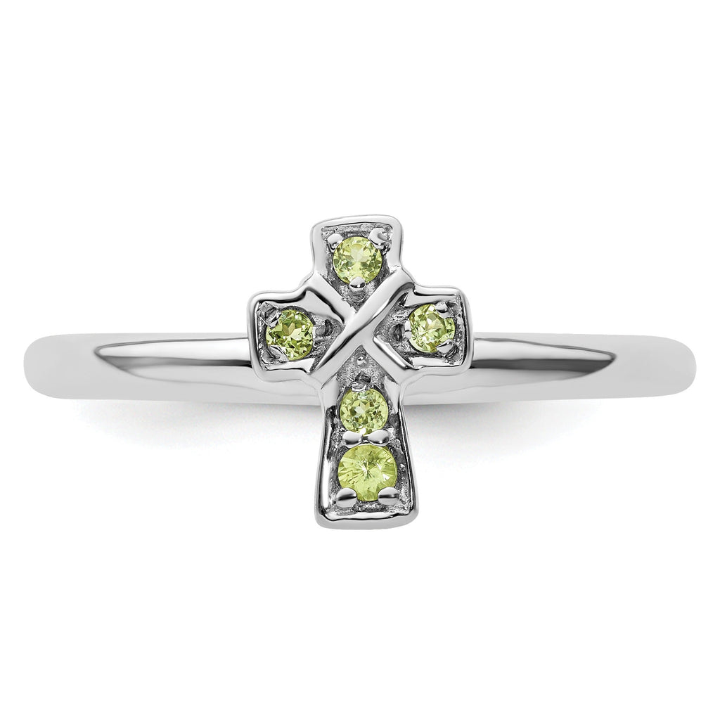 Natural Peridot Silver Stackable Cross Ring