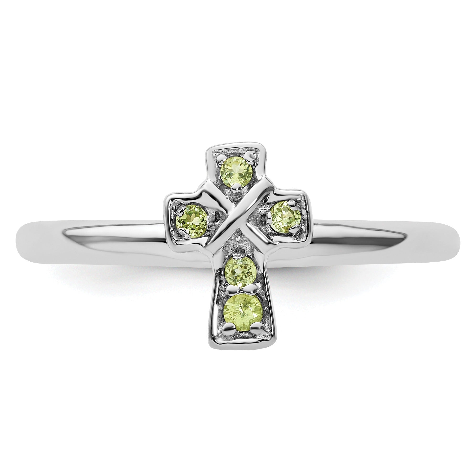 Natural Peridot Silver Stackable Cross Ring