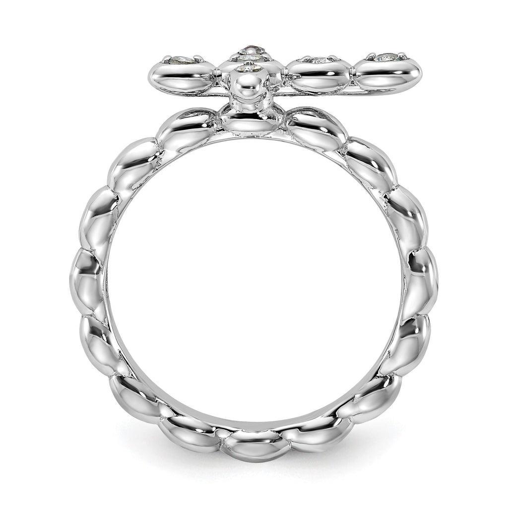 Silver Stackable Natural Aquamarine Cross Ring