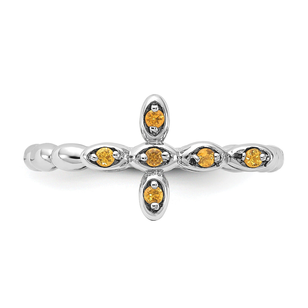 Silver Stackable Natural Yellow Citirine Cross Ring