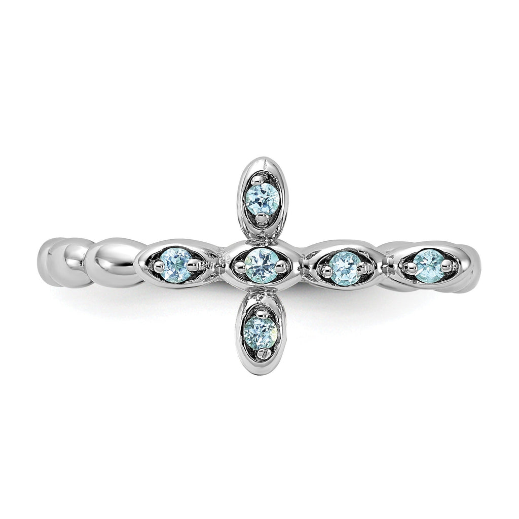 Silver Stackable Natural Swiss Blue Topaz Cross Ring