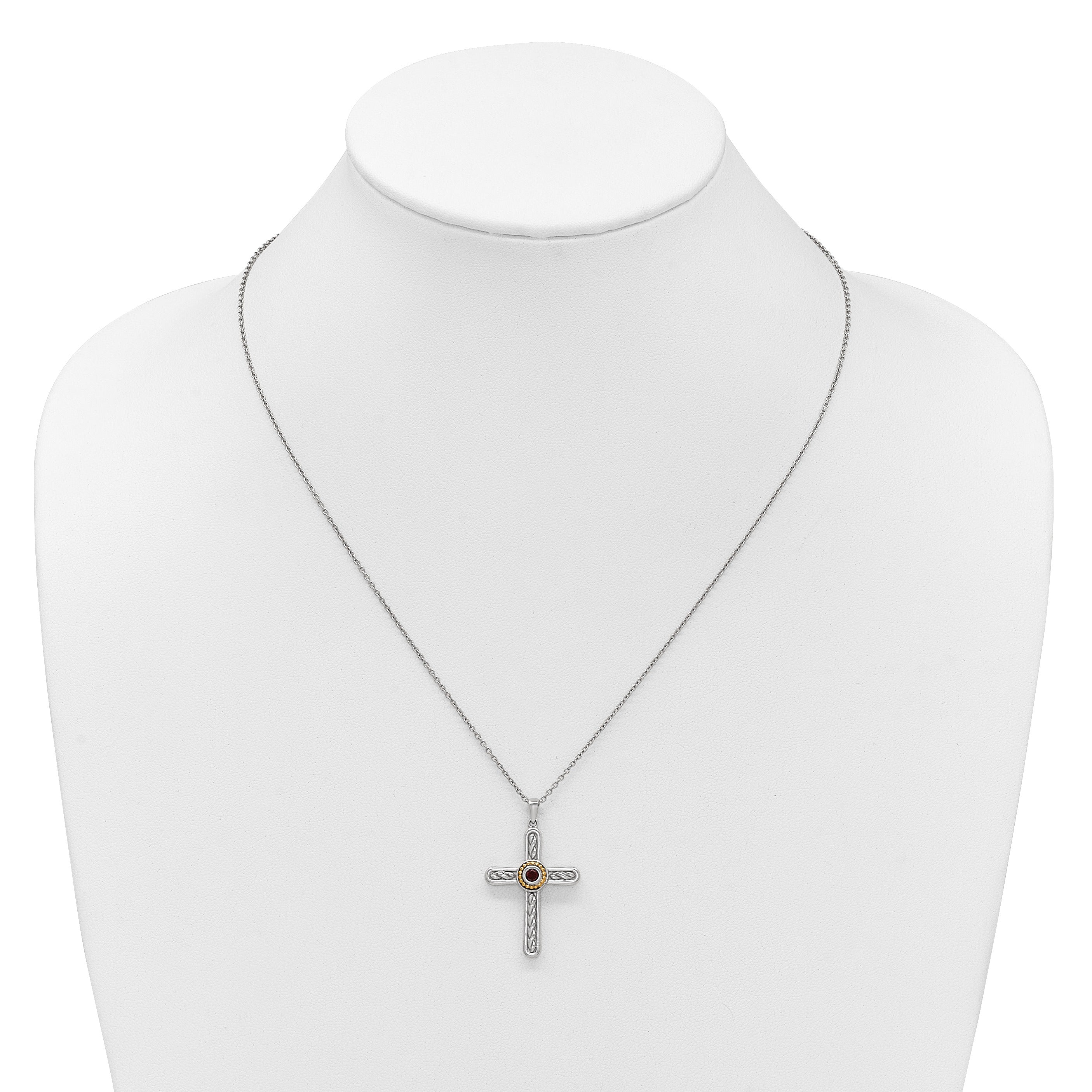Sterling Silver Natural Garnet Cross Extension Necklace