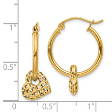 Load image into Gallery viewer, 14K Gold Moveable Heart Hoop Earrings