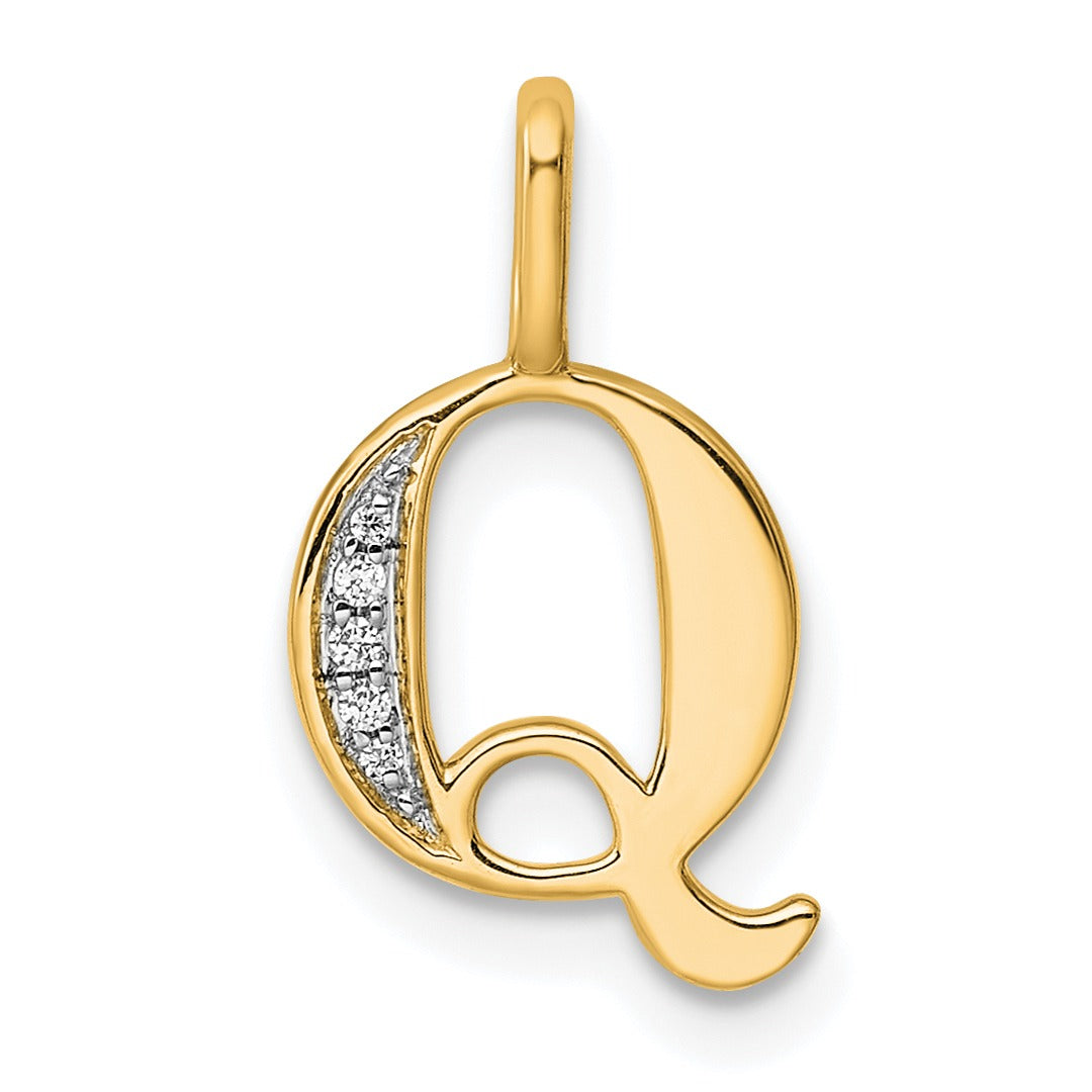 Natural Diamond Initial Letter 14k Gold Pendant