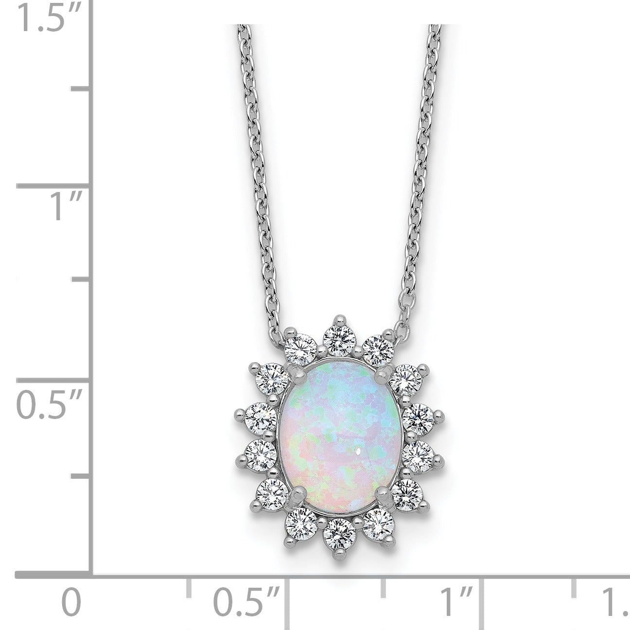 Sterling Silver Created Opal Oval Halo Necklace