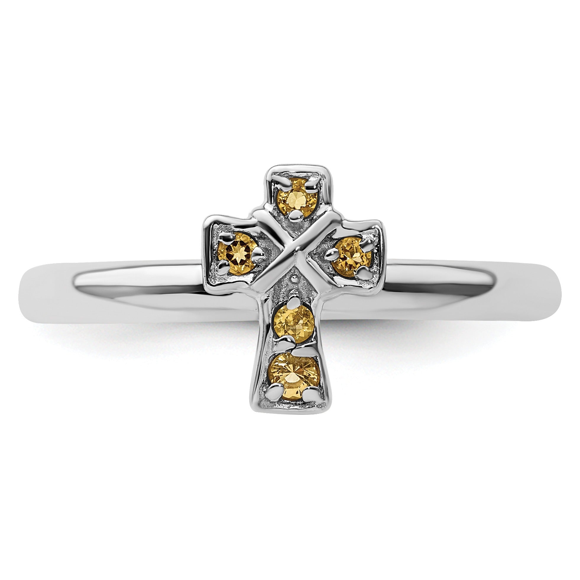 Natural Citrine Sterling Silver Stackable Cross Ring