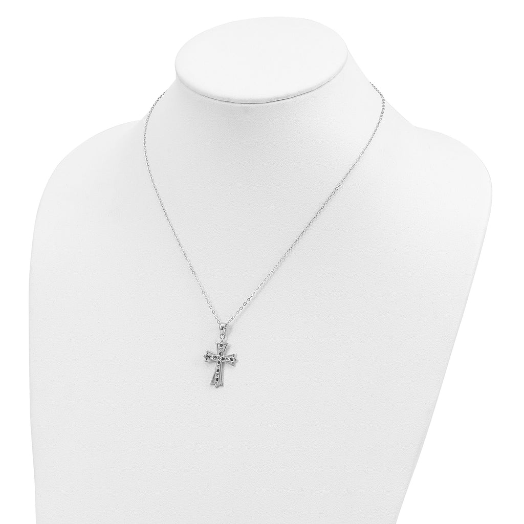 Sterling Silver Natural Diamond and Sapphire Cross Necklace