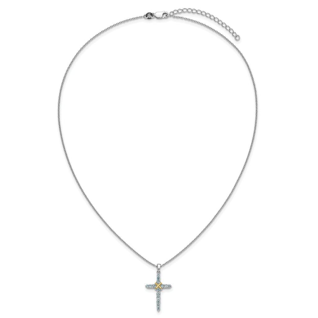 Natural Swiss Blue Topaz Cross Necklace Sterling Silver