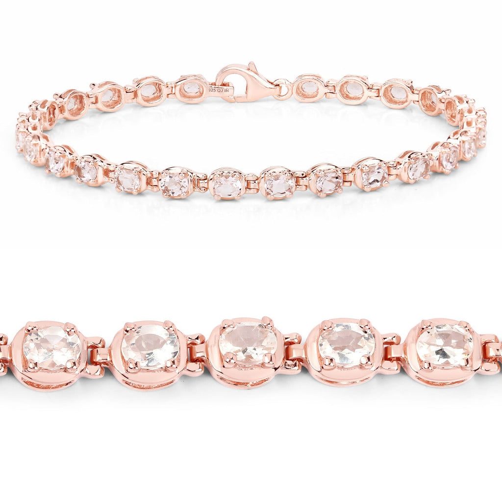 Genuine Morganite 14K Rose Gold Plated Silver Bracelet Fine Color Jewels