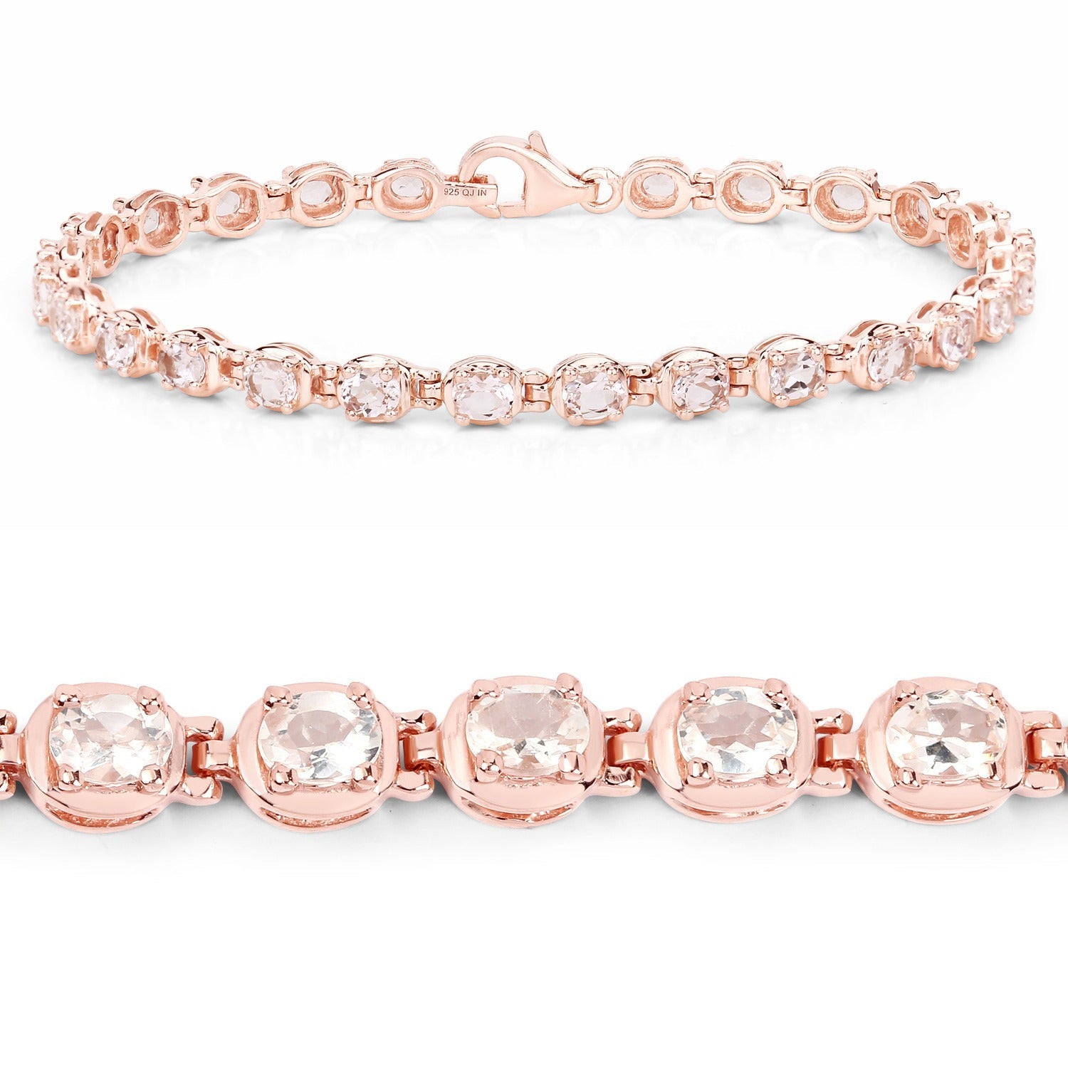 Genuine Morganite 14K Rose Gold Plated Silver Bracelet Fine Color Jewels