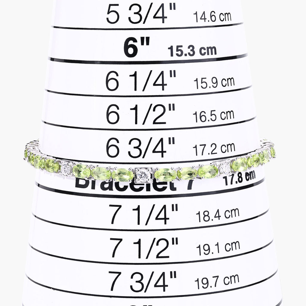 7.31 Ct Green Peridot and Lab Grown Diamond Prong  Silver Tennis Bracelet