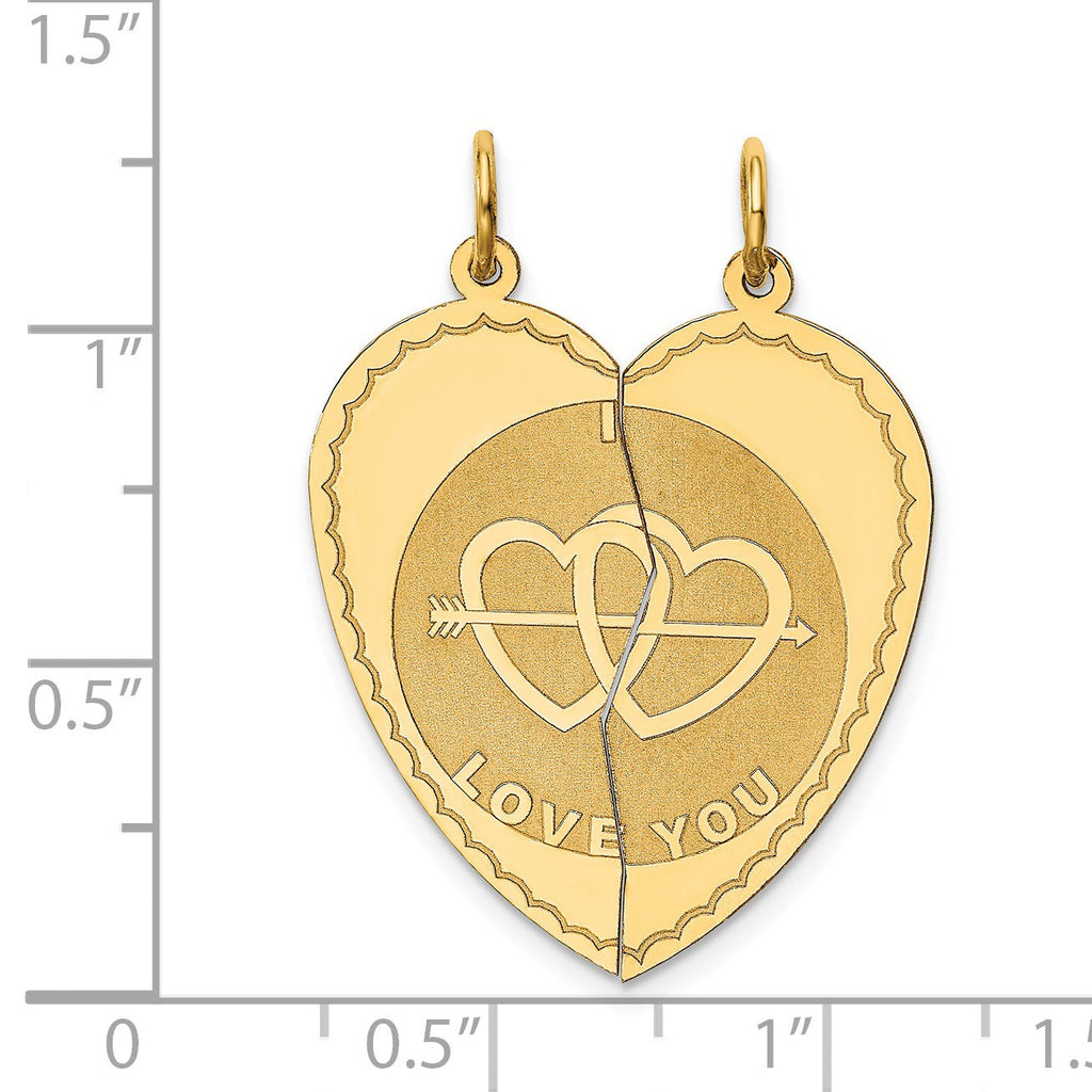 14k Gold  I LOVE YOU Charm Pendant 2 Piece