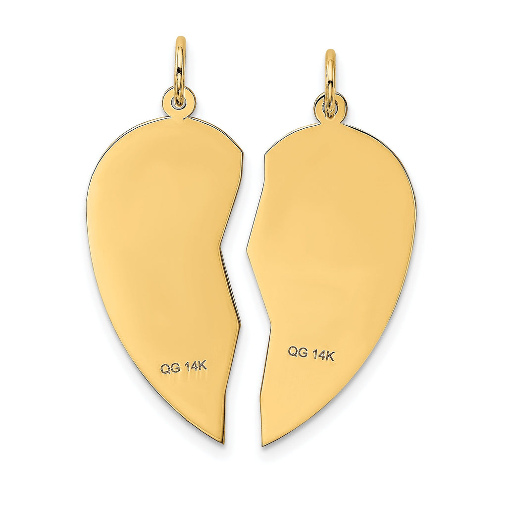 14K gold broken heart pendant charm set, handcrafted fine jewelry from FCJ Jewelry LLC