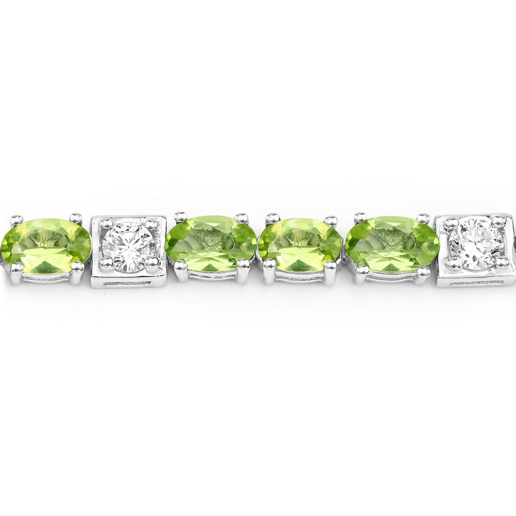 7.31 Ct Green Peridot and Lab Grown Diamond Prong  Silver Tennis Bracelet