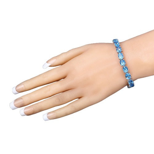 Genuine Swiss Blue Topaz 925 Sterling Silver Bracelet