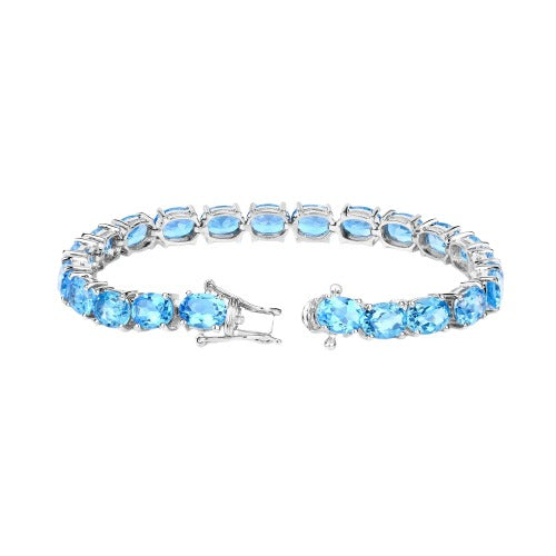 Genuine Swiss Blue Topaz 925 Sterling Silver Bracelet