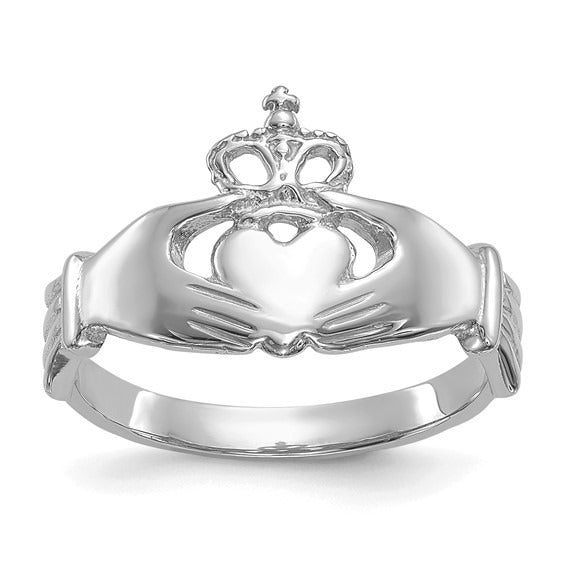 14k White Gold Irish Claddagh Unisex Ring