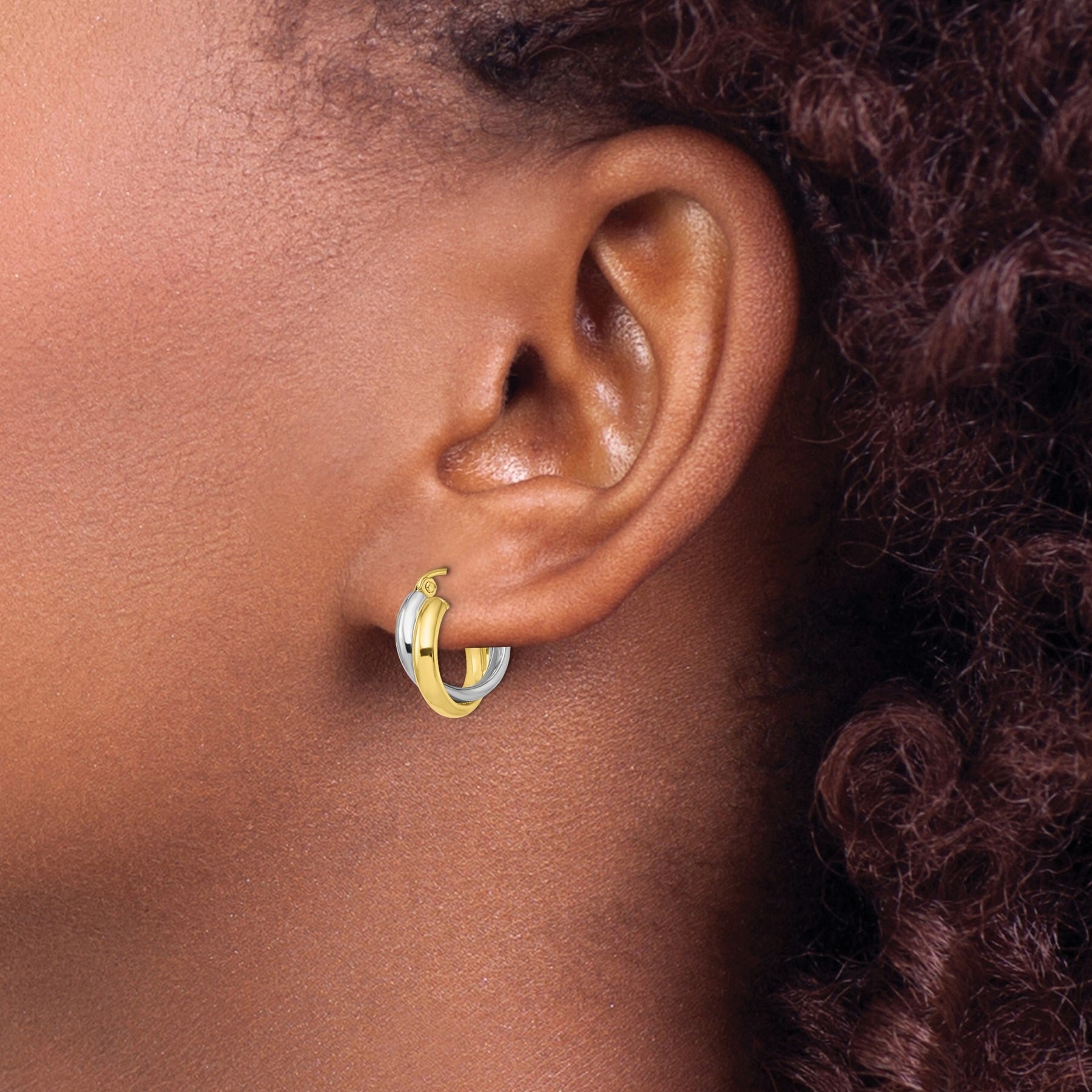 10K Gold Two-Tone Hinged Hoop Earrings