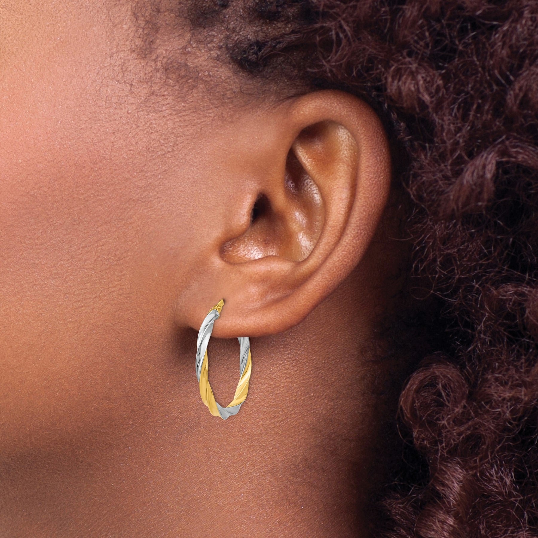 14K Gold and Rhodium Twisted Hoop Earrings