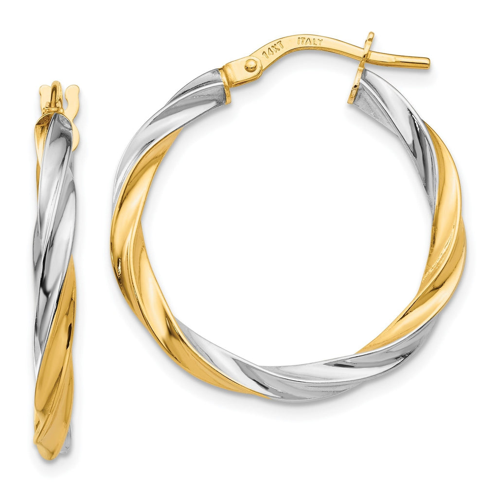 14K Gold and Rhodium Twisted Hoop Earrings