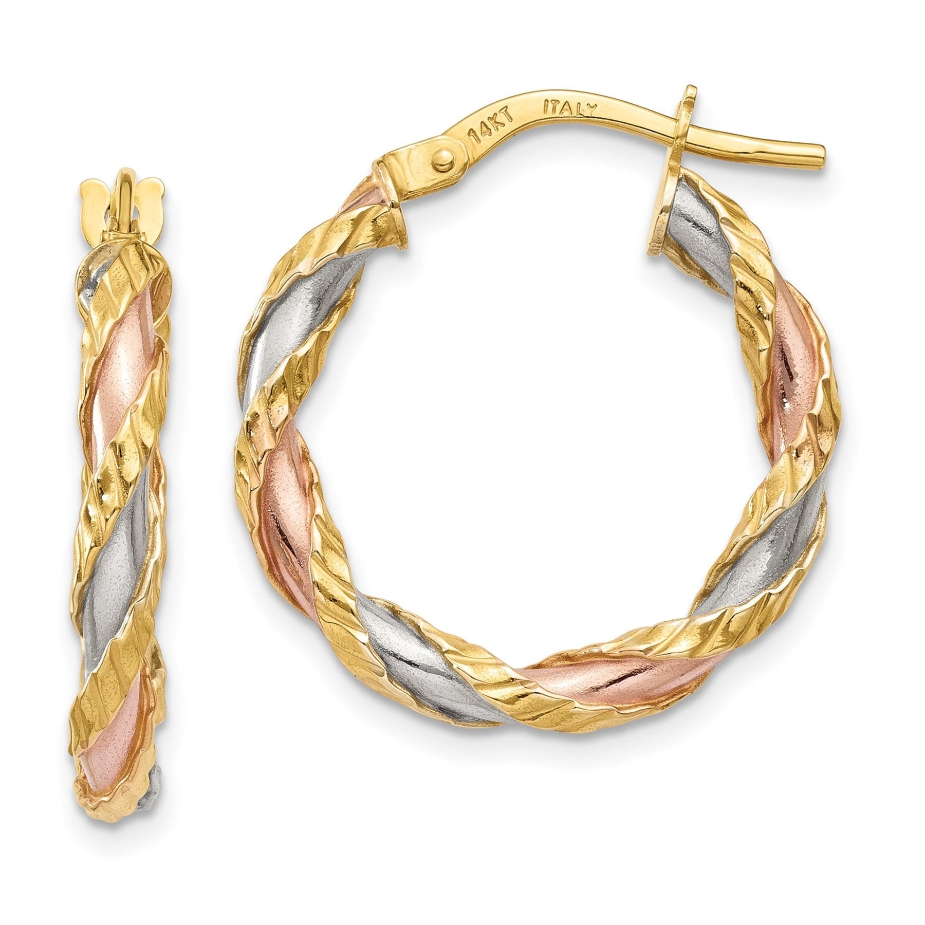 14K Gold Twisted Colored Hoop Earrings