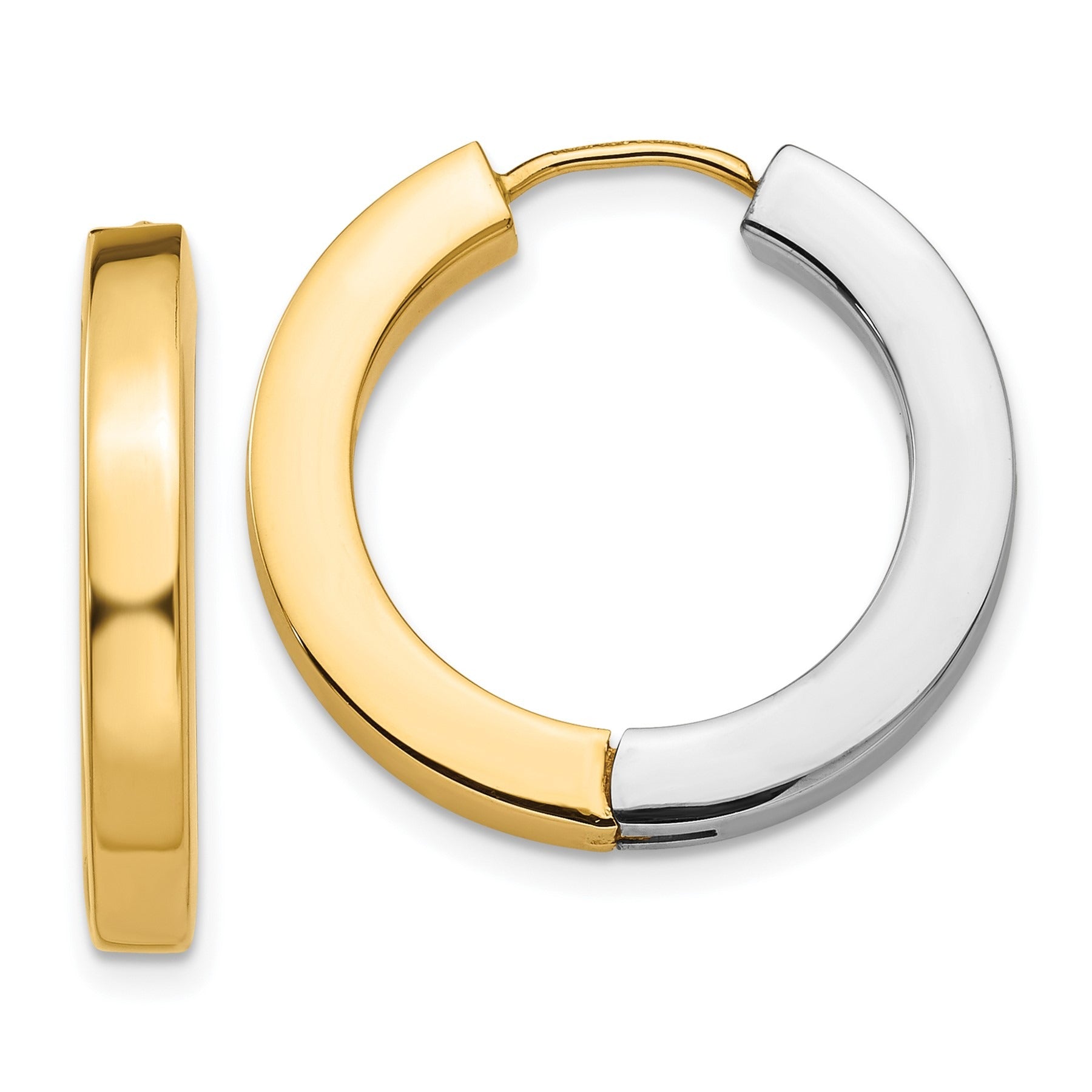14k Gold Two-tone Hollow Hinged Hoop Earrings