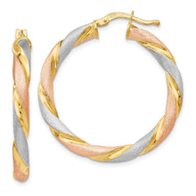 Load image into Gallery viewer, Tri-color Hinged Hoop Silver Earrings