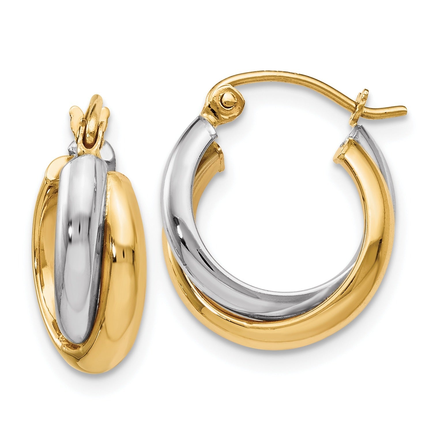 10K Gold Two-Tone Hinged Hoop Earrings